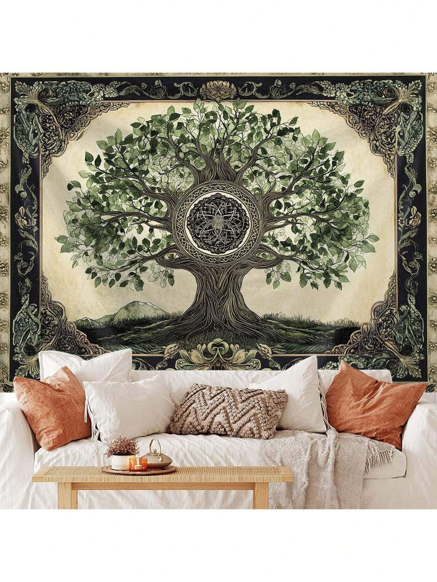 1pc Tree Of Life Tapestry, Wall Art Tapestry For Room Decor, 85gsm Polyester Fabric, Peach Skin Velvet Thin Version, Home Decoration